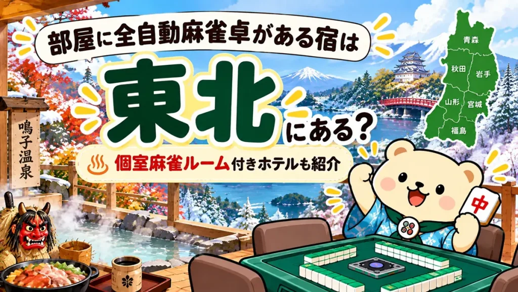 部屋に全自動麻雀卓がある宿は東北にある？個室麻雀ルーム付きホテルも紹介